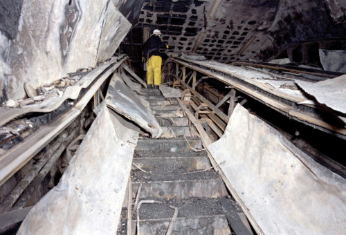 Wooden escalator after the fire. Copyright The London Fire Brigade