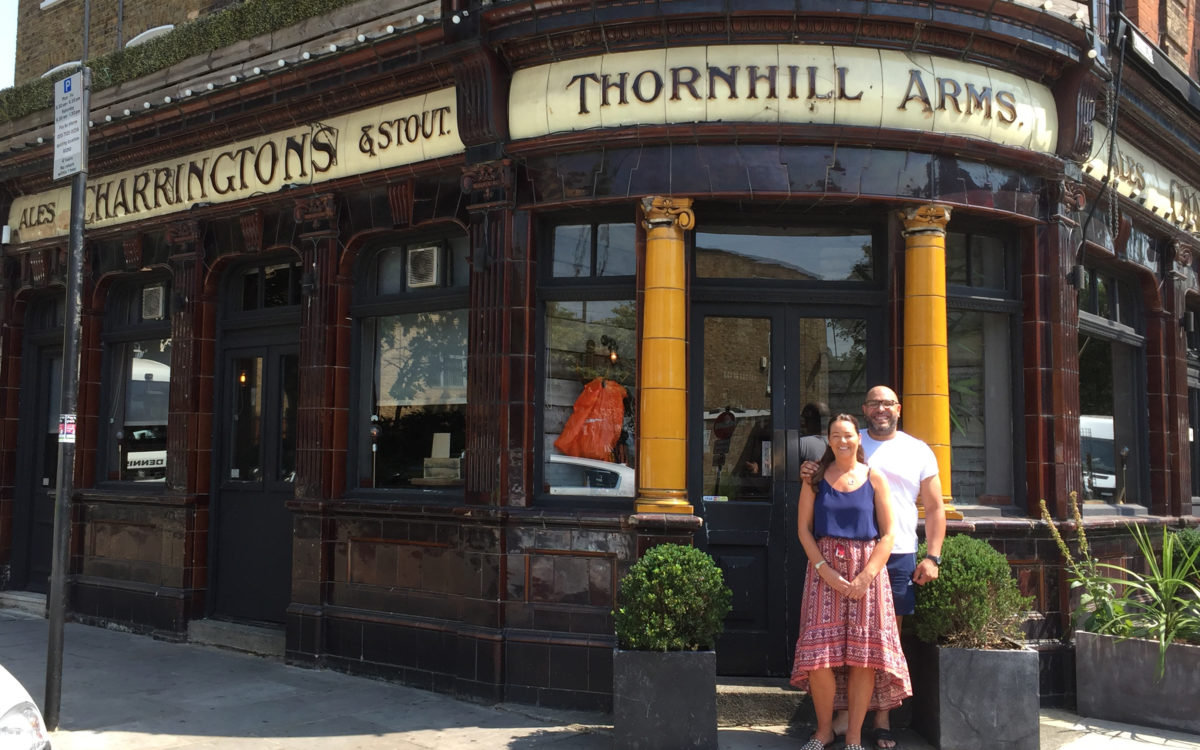 Sarah and Richard in front of the Thornhill Arms